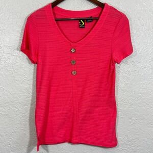 Sportelle Knit Top Small Ribbed Texture Wooden Buttons Cotton Beach Preppy Artsy